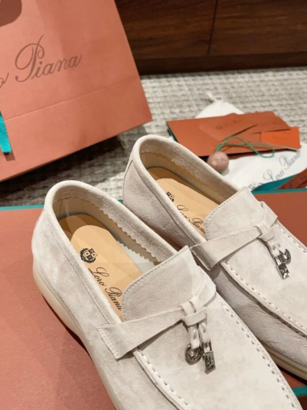 Loro Piana Summer Charms Walk Suede Loafers Beige Beige Flat NIB - Picture 6 of 7